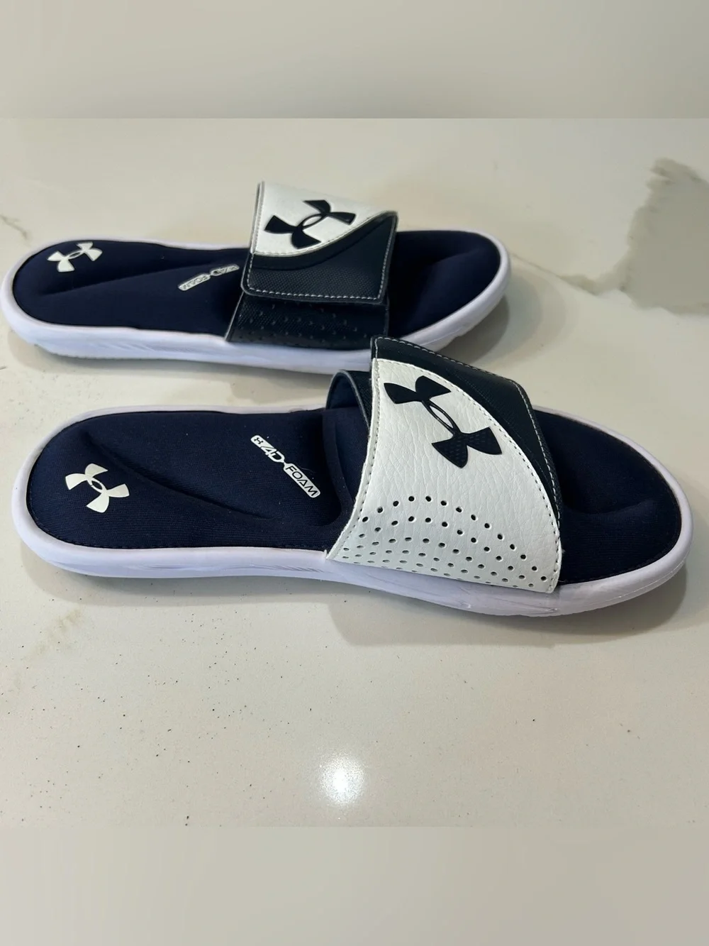 Under Armour Navy‎ and White Kids' Slide Sandals